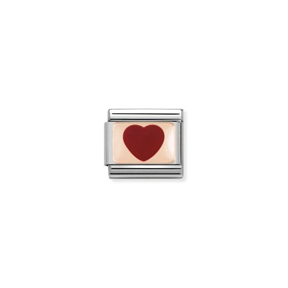 NOMINATION Composable Classic PLATES in stainless steel with 9K rose gold and enamel Red Heart