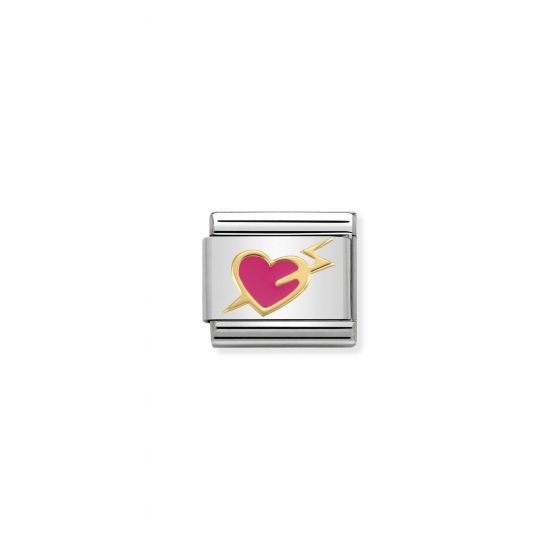 NOMINATION Composable Classic LOVE 2 stainless steel, enamel and 18k gold Pink Heart With Lightning
