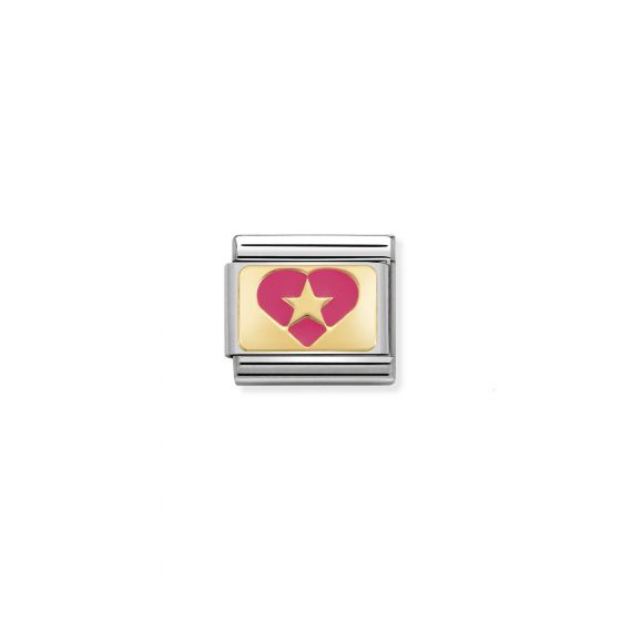 NOMINATION Composable Classic PLATES steel , enamel and 18k gold Heart With Star Fuchsia