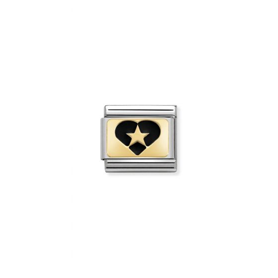 NOMINATION Composable Classic PLATES steel , enamel and 18k gold Heart With Star Black