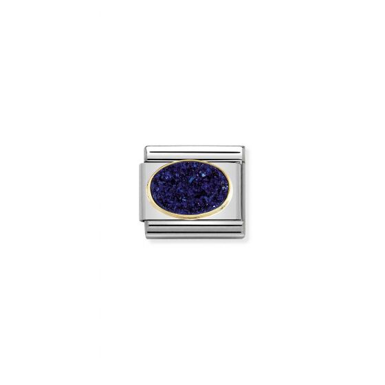 NOMINATION Composable Classic DRUSI in stainless steel. stones and 18K gold (04_Agate Drusie Midnight Blue)