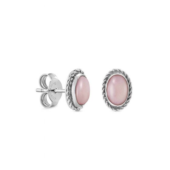NOMINATION EARRINGS earrings in steel. and 925 silver and OVAL RICH SETTING stones PINK OPAL