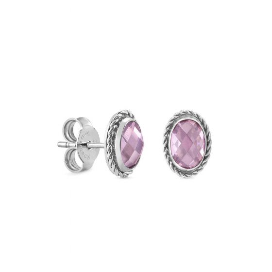 NOMINATION EARRINGS earrings in steel. and 925 silver and zircons OVAL RICH SETTING PINK