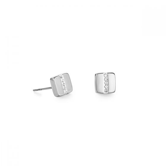 Coeur De Lion Pave Square Stud Earrings - Clear Crystal and Silver