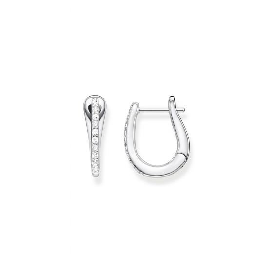 Thomas Sabo Classic Curved Hoop Earrings - Silver and Zirconia