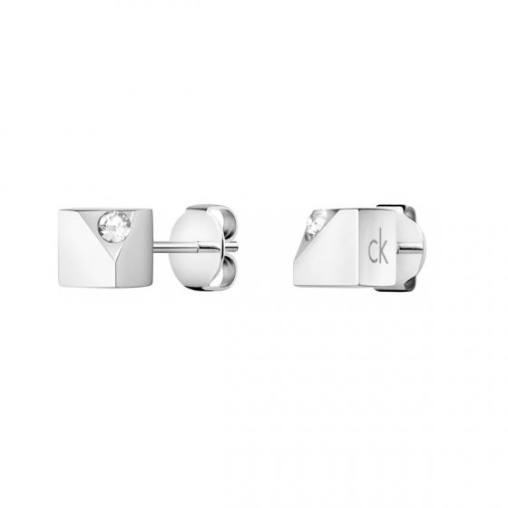Calvin Klein Tune Silver Tone White Crystal Stud Earrings