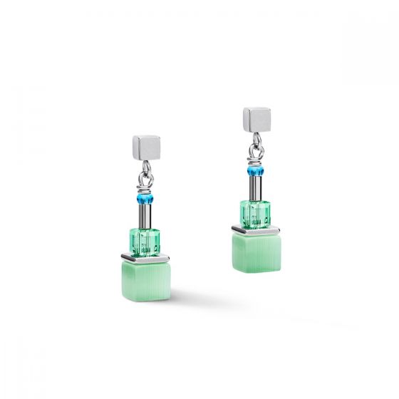 Coeur De Lion GeoCUBE Earrings - Silver and Pastel Green Couple 5020211522