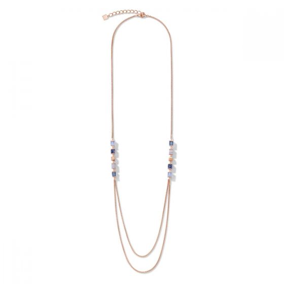 Coeur De Lion GeoCUBE and Chain Necklace - Rose and Blue 5053100700