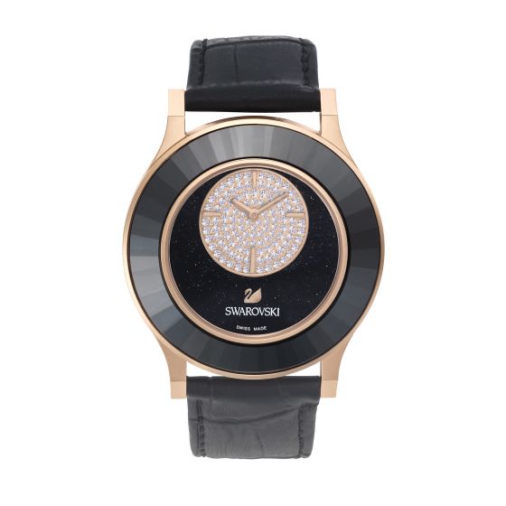 Swarovski Octea Classica Asymmetric Watch, Black Rose Gold 