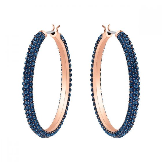 Swarovski Stone Hoop Pierced Earrings, Blue, Rose Gold Plating 5408459