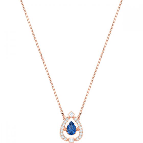 Swarovski Sparkling Dance Pear Necklace, Blue, Rose Gold Plating 5465281