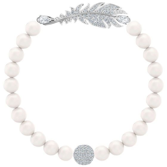 Swarovski Nice Medium Pearl White Bracelet, Rhodium Plating 5509723