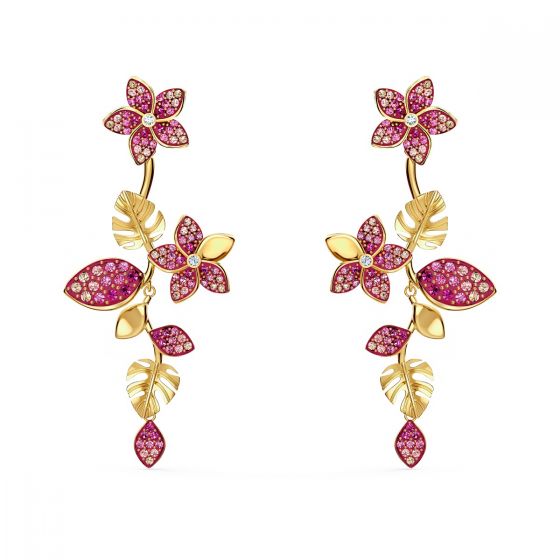 Swarovski Tropical Flower Drop Pierced Earrings - Gold-tone Plating - 5520648