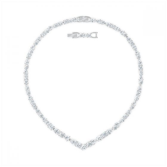 Swarovski Tennis Deluxe Mixed V Necklace - White with Rhodium Plating 5556917