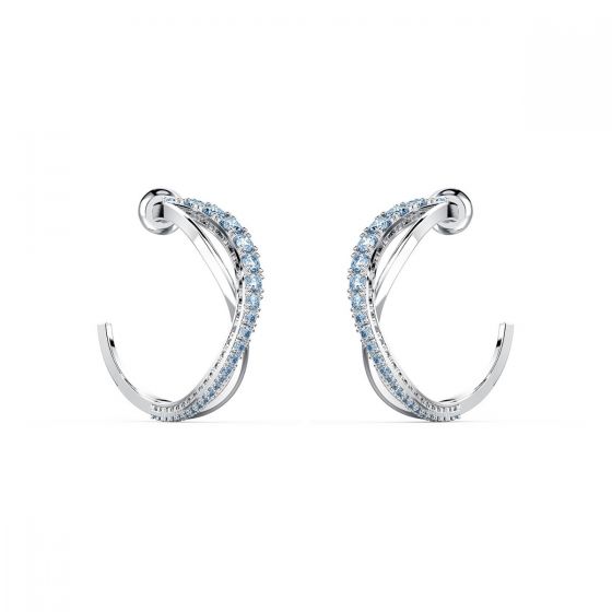 Swarovski Twist Hoop Pierced Earrings - Blue with Rhodium Plating 5582807