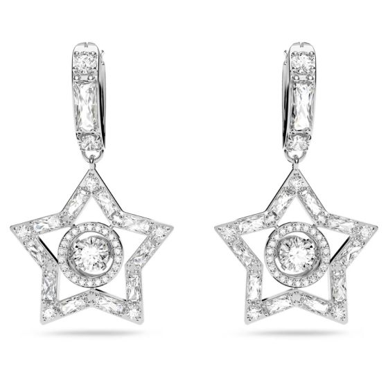 Swarovski Stella Star Hoop Earrings - White with Rhodium Plating 5617767