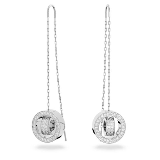 Swarovski Hollow Pierced Chain Drop Earrings - White with Rhodium Plating 5636435