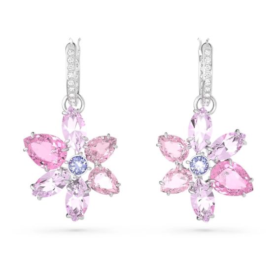 Swarovski Gema Flower Drop Earrings - Pink with Rhodium Plating 5658397