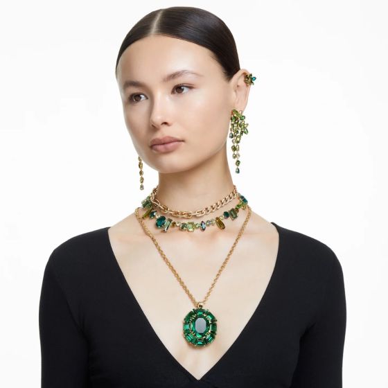 Buy Swarovski Gema Flower Stud Earrings - Green with Gold tone Plating ...