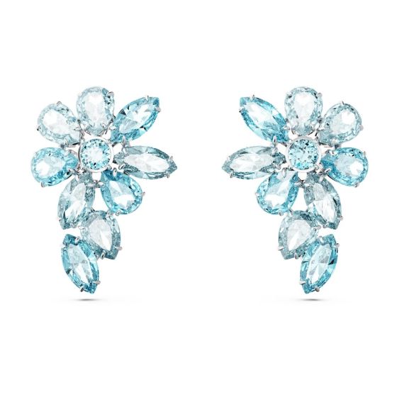 Swarovski Gema Flower Drop Earrings - Blue with Rhodium Plating 5666016