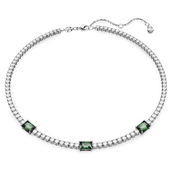 Swarovski Matrix Tennis Necklace Mixed Cuts - Green with Rhodium Plating 5666168