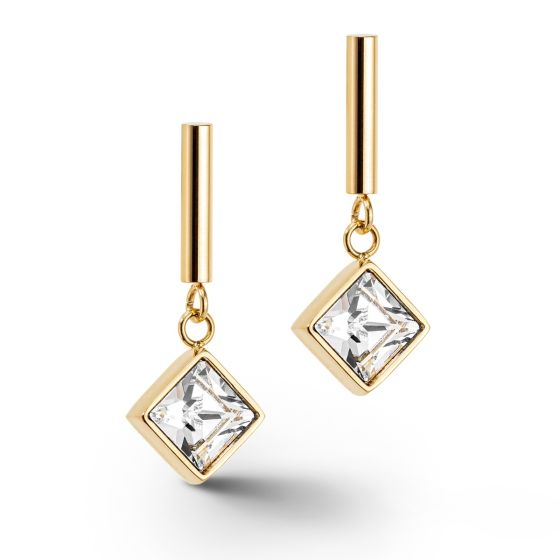 Coeur De Lion Brilliant Square Drop Earrings - Gold Crystal - 6006211816