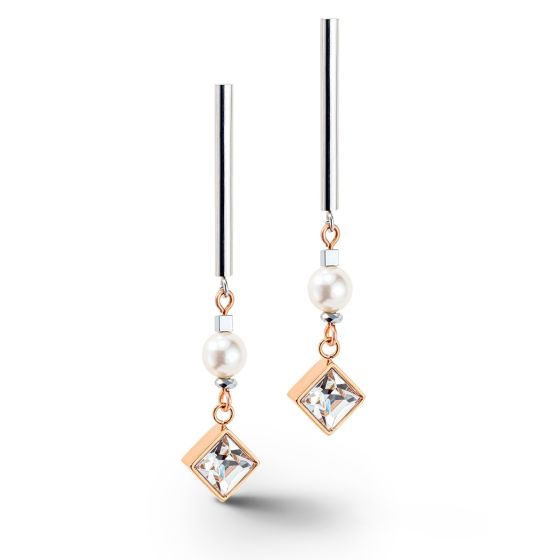 Coeur De Lion Brilliant Square Layer Pearl Earrings - Silver Rose Gold - 6009211723