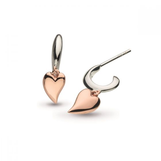 Desire Kiss Mini Heart Rose Gold & Rhodium Plate Hoop Drop Earrings 60BKRG