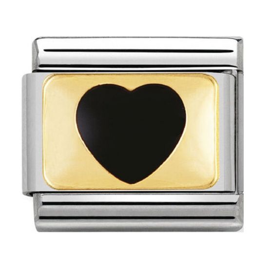 NOMINATION COMPOSABLE Classic LOVE in stainless steel with enamel and 18k gold Black heart 030207_23
