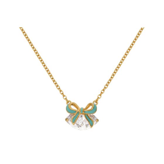 Amelia Scott Bow Gold Necklace with Turquoise Enamel and Clear Zirconia AS22TRN88