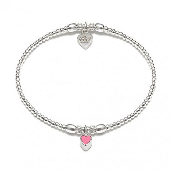 Rose Pink Heart Silver Charm Bracelet B0794-17