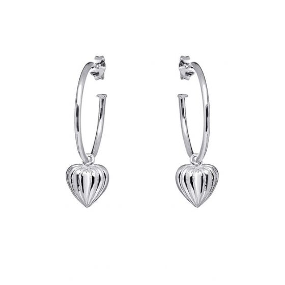 Annie Haak Lined Heart Silver Hoop Earrings