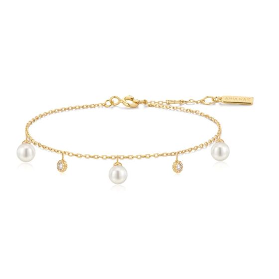 Ania Haie Shell Pearl and Sparkle Drop Station Gold Bracelet. Item code B071-04G.