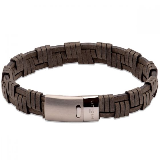 Unique and Co Antique Black Leather bracelet  with Matte/Polished Steel Clasp B456ABL-21