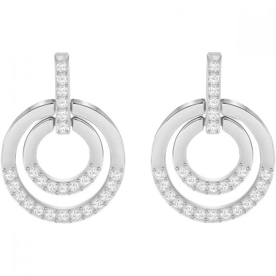 Swarovski Circle Pierced Earrings, Medium, White, Rhodium Plating 5349203