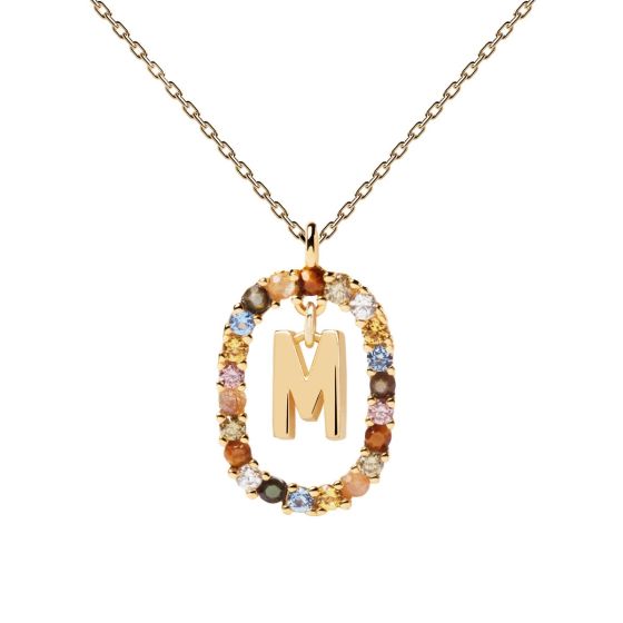 PDPaola Letter M Multicolour Gold Necklace. Item code CO01-272-U.