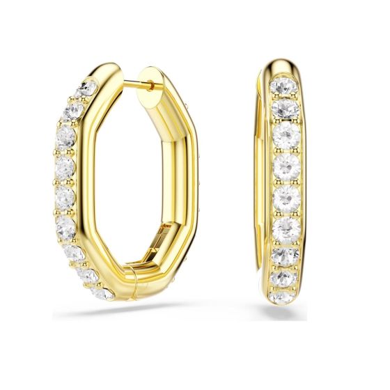 Dextera Hoop Earrings Octagon Shape - White with Gold Tone Plating 5724584