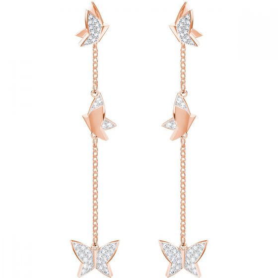 Swarovski Lilia Butterfly Drop Earrings - White and Rose Gold Tone 5636426