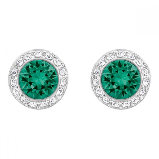 Swarovski Angelic Pierced Earrings, Green, Rhodium Plating 5267105