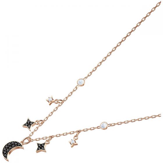Buy Swarovski Duo Moon Necklace, Black, Rose Gold Plating Online
