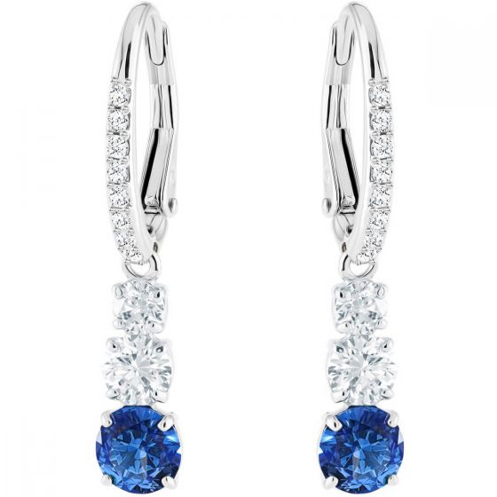 Swarovski Attract Trilogy Round Pierced Earrings, Blue, Rhodium Plating 5416154