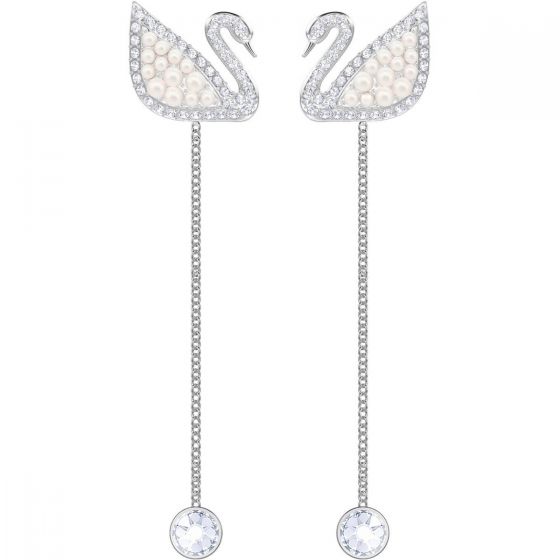 Swarovski Iconic Swan Pierced Earrings, White, Rhodium Plating 5429270