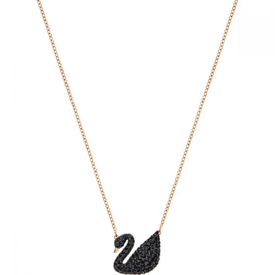 Swarovski Iconic Swan Pendant, Black, Rose Gold Plating 5204134