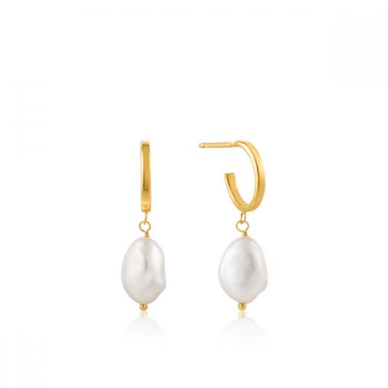 Ania Haie Pearl Mini Hoop Gold Earrings E019-02G
