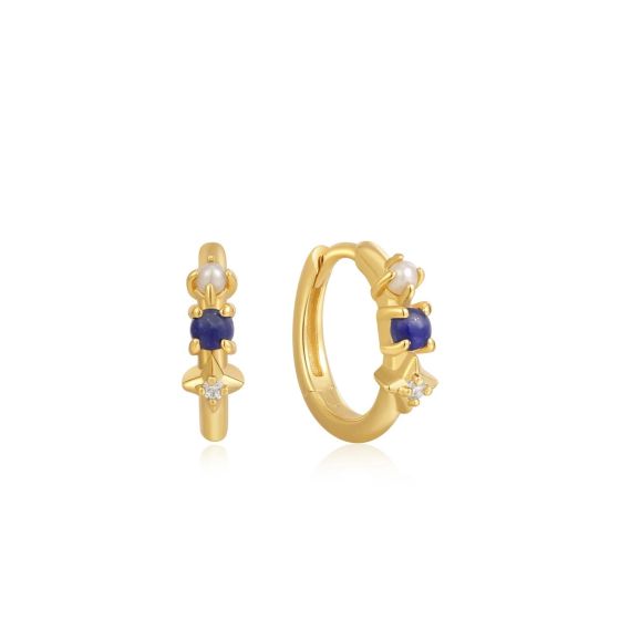 Ania Haie Gold Lapis Star Huggie Hoop Earrings E039-02G-L