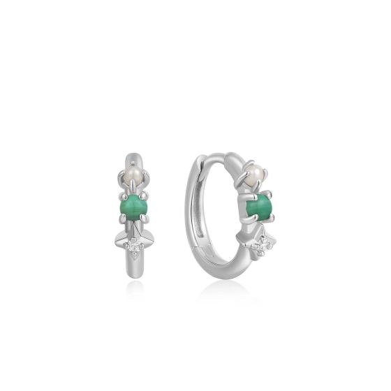 Ania Haie Malachite Star Huggie Hoop Earring - Silver E039-02H-M