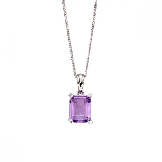 Elements Gold 9ct White Gold Amethyst Rectangle Pendant