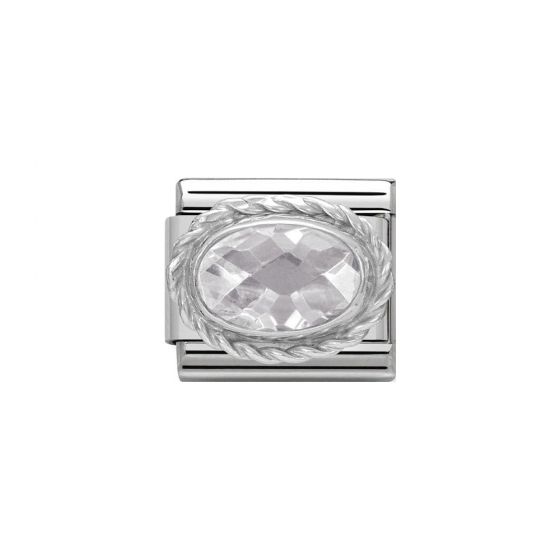 Nomination Classic Faceted Zirconia Charm - Sterling Silver Setting and Detail White 330604_010