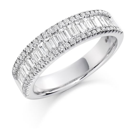 Raphael Collection Half Eternity Ring, Round and Baguette Cut Diamonds