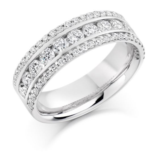 Raphael Collection Half Eternity Ring, Triple Band Micro-Claw Set Diamonds